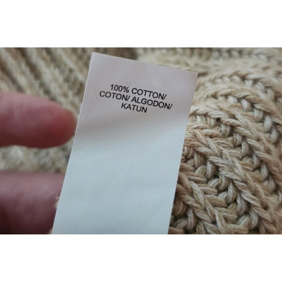 Lucky Brand Cardigan Sz L Tan Brown Chunky Knit Open Sweater Faux Leather Trim - Picture 10 of 13